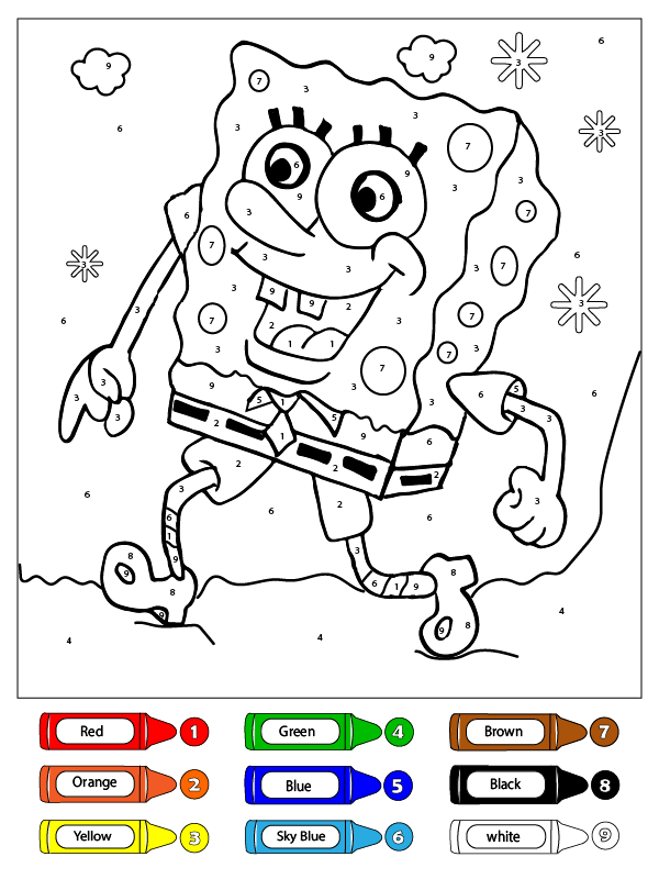 Spongebob color by number malvorlagen