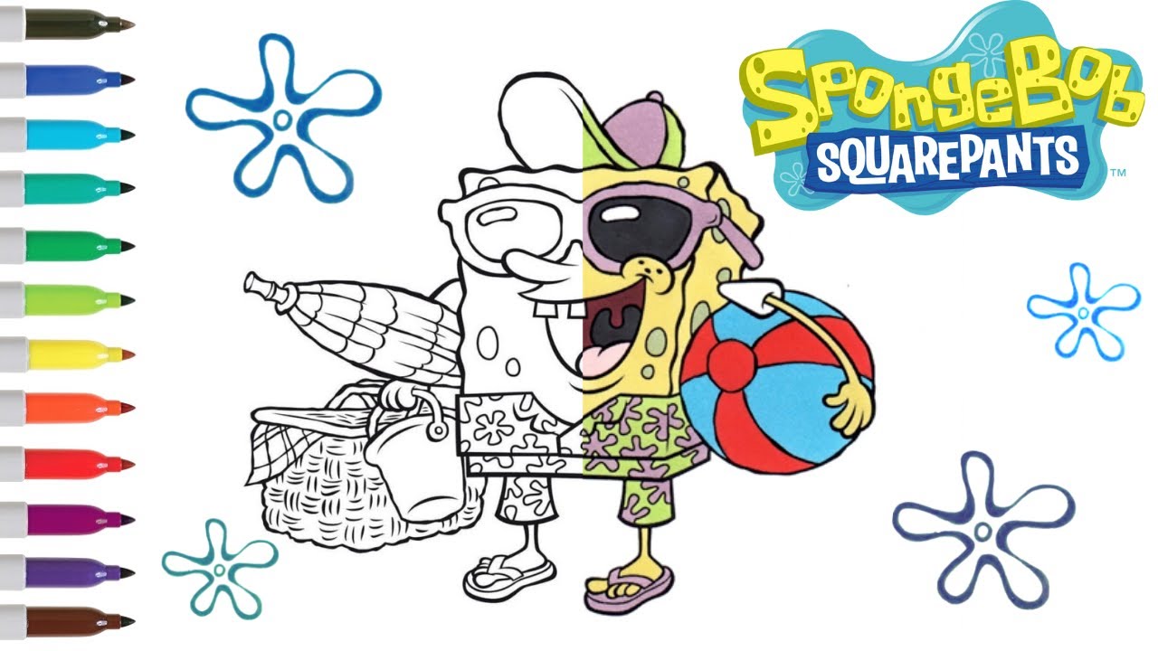 Spongebob squarepants coloring book page summer fun spongebob squarepants coloring markers