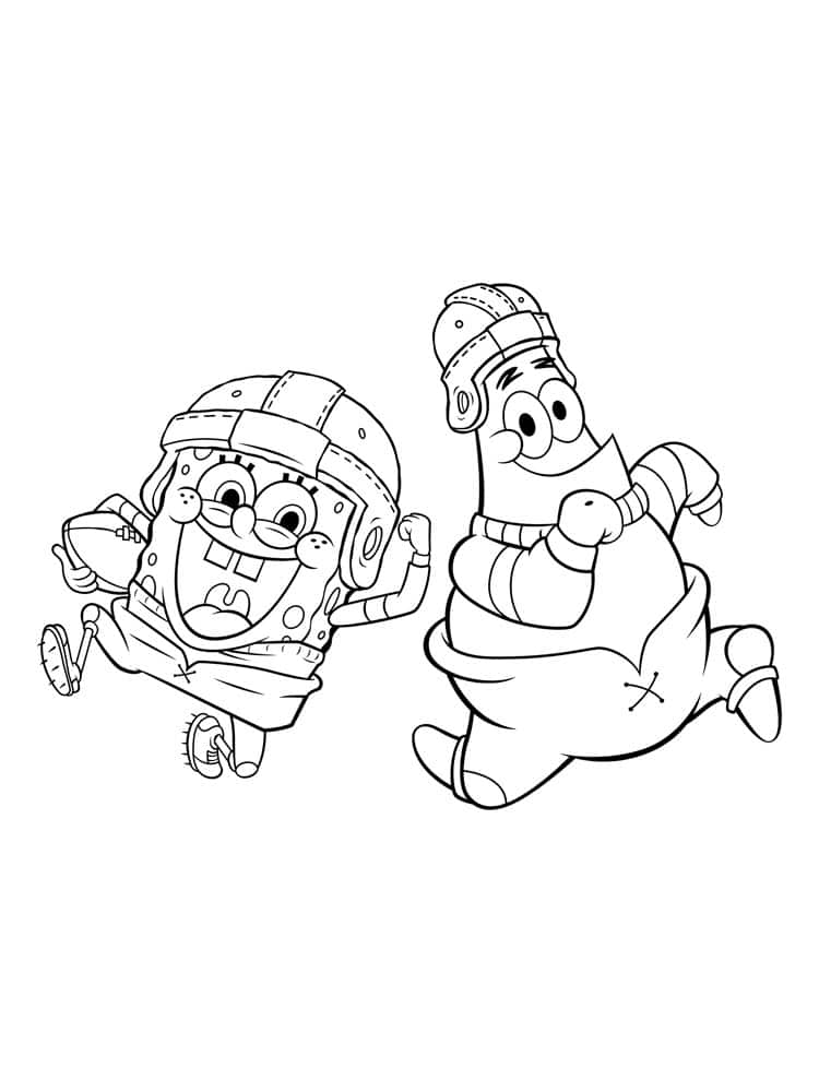 Sponge bob running with patrick coloring page