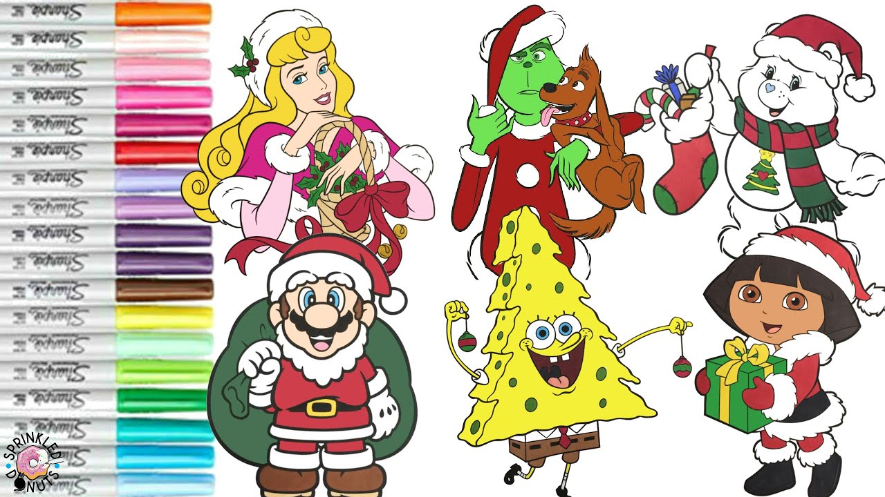 Christmas coloring book pilation for kids disney princess super mario grinch care bears spongebob