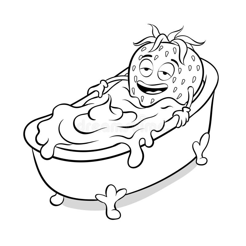 Strawberry and bath of cream coloring book stock vector