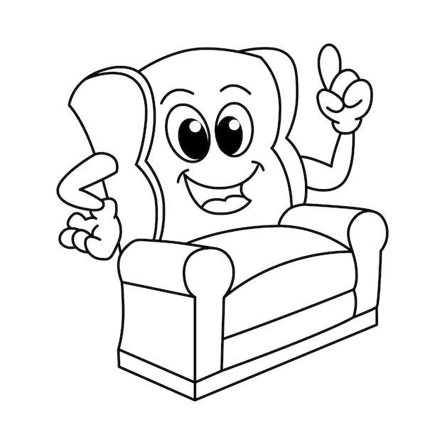 Premium vector funny sofa cartoon characters vector illustration for kids coloring book