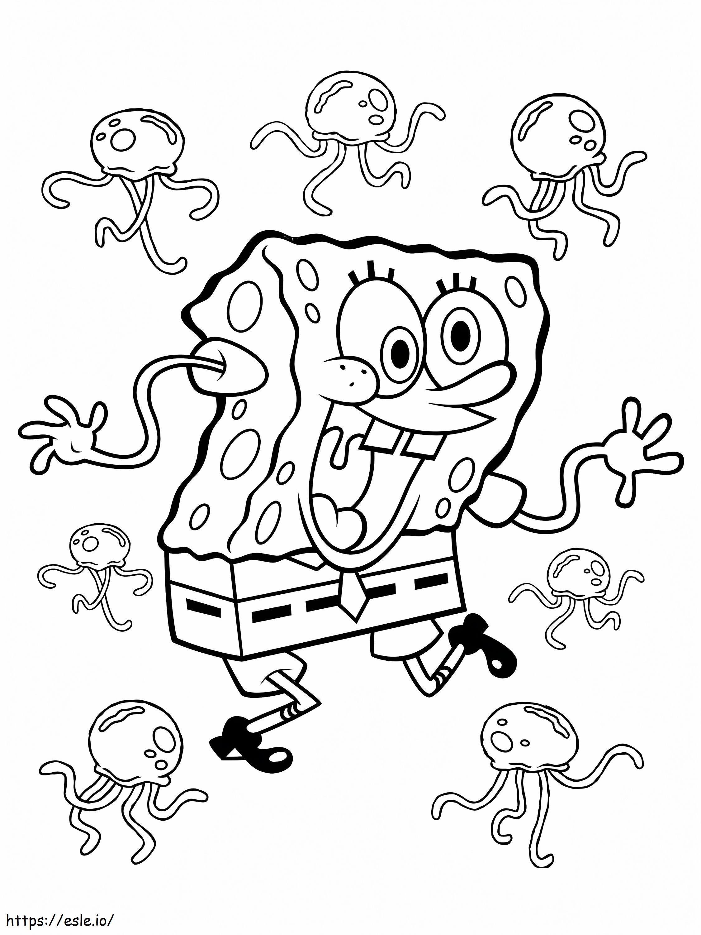 Spongebob and jellyfish coloring page