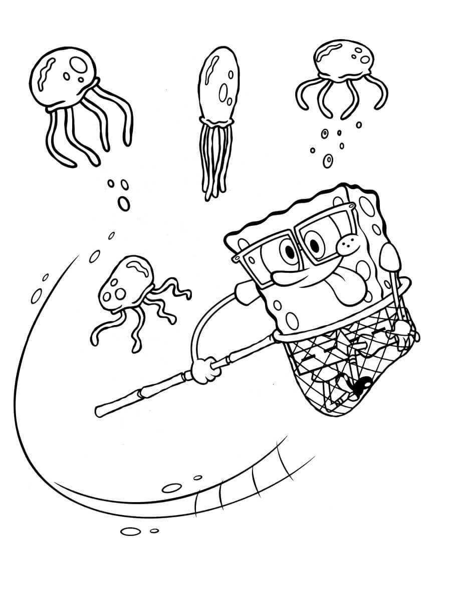 Spongebob catching jellyfish fãrbung seite