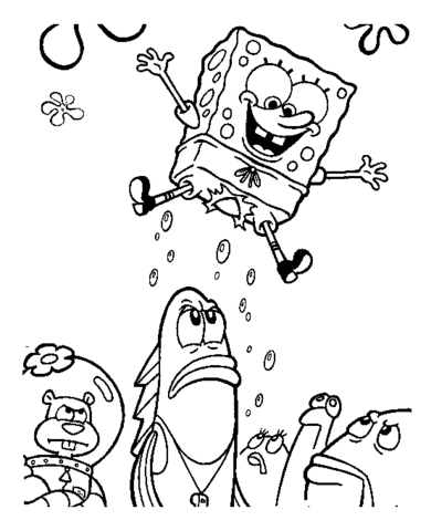 Jumping spongebob coloring page free printable coloring pages