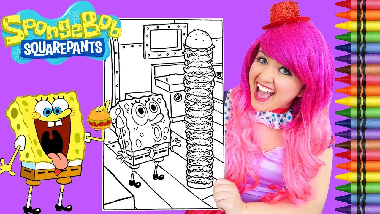 Coloring spongebob squarepants krabby patty giant coloring page crayola crayons kii the clown