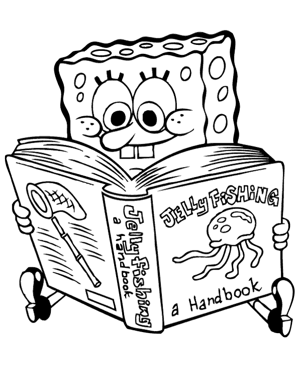 Spongebob with a book coloring page sheet