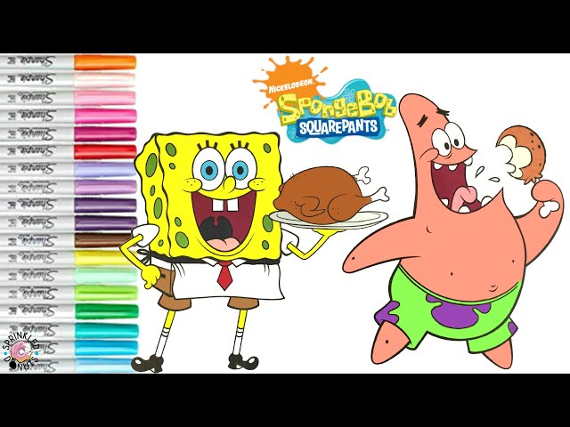 Spongebob squarepants coloring book page thanksgiving turkey patrick star sprinkled donuts