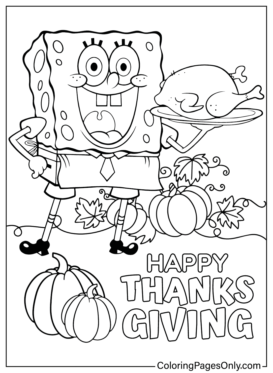 Thanksgiving spongebob coloring page