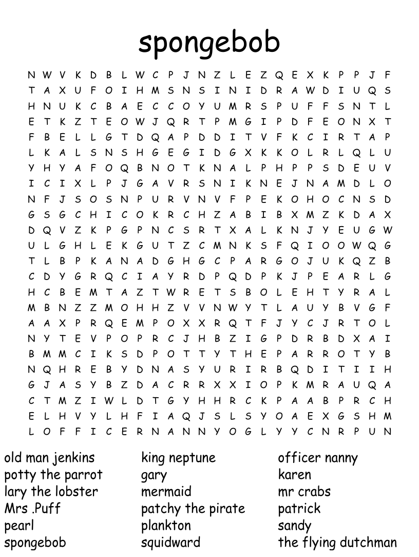 Spongebob word search