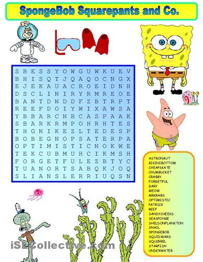 Wordsearchspongebob worksheet