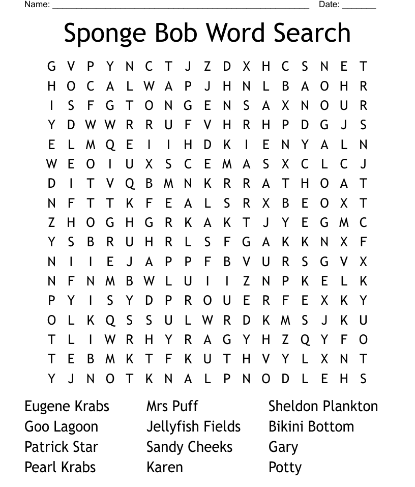 Similar to spongebob word search