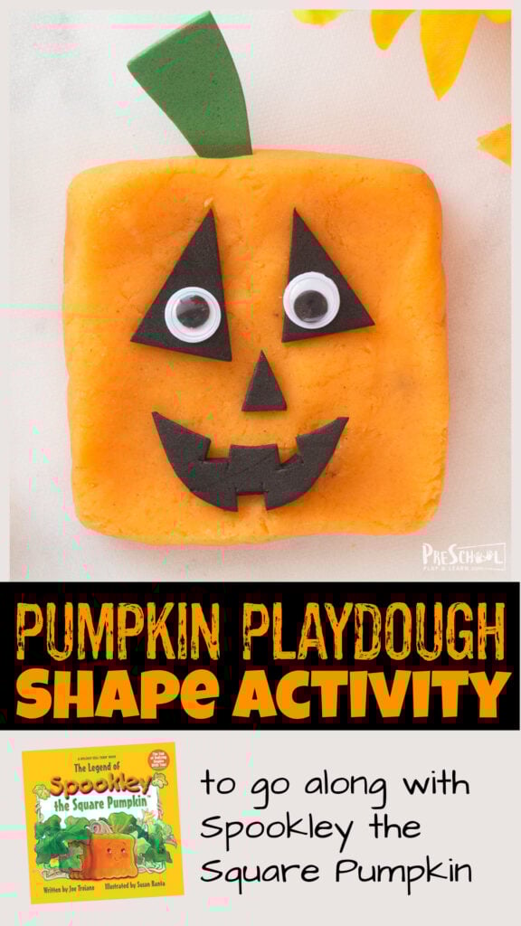 Spookley the square pumpkin playdough shape activity for preschoolers