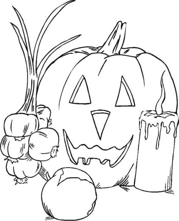 Candles and pumpkin lantern coloring pages