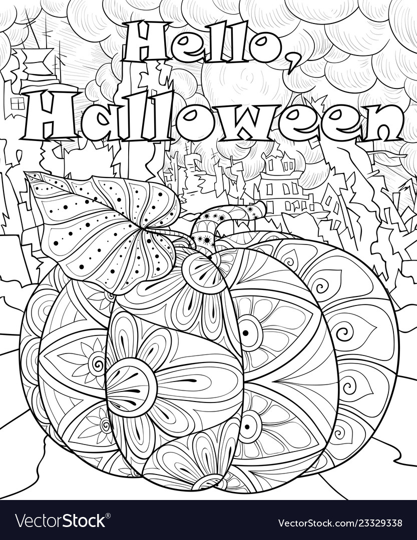 Adult coloring bookpage a cute halloween pumpkin vector image