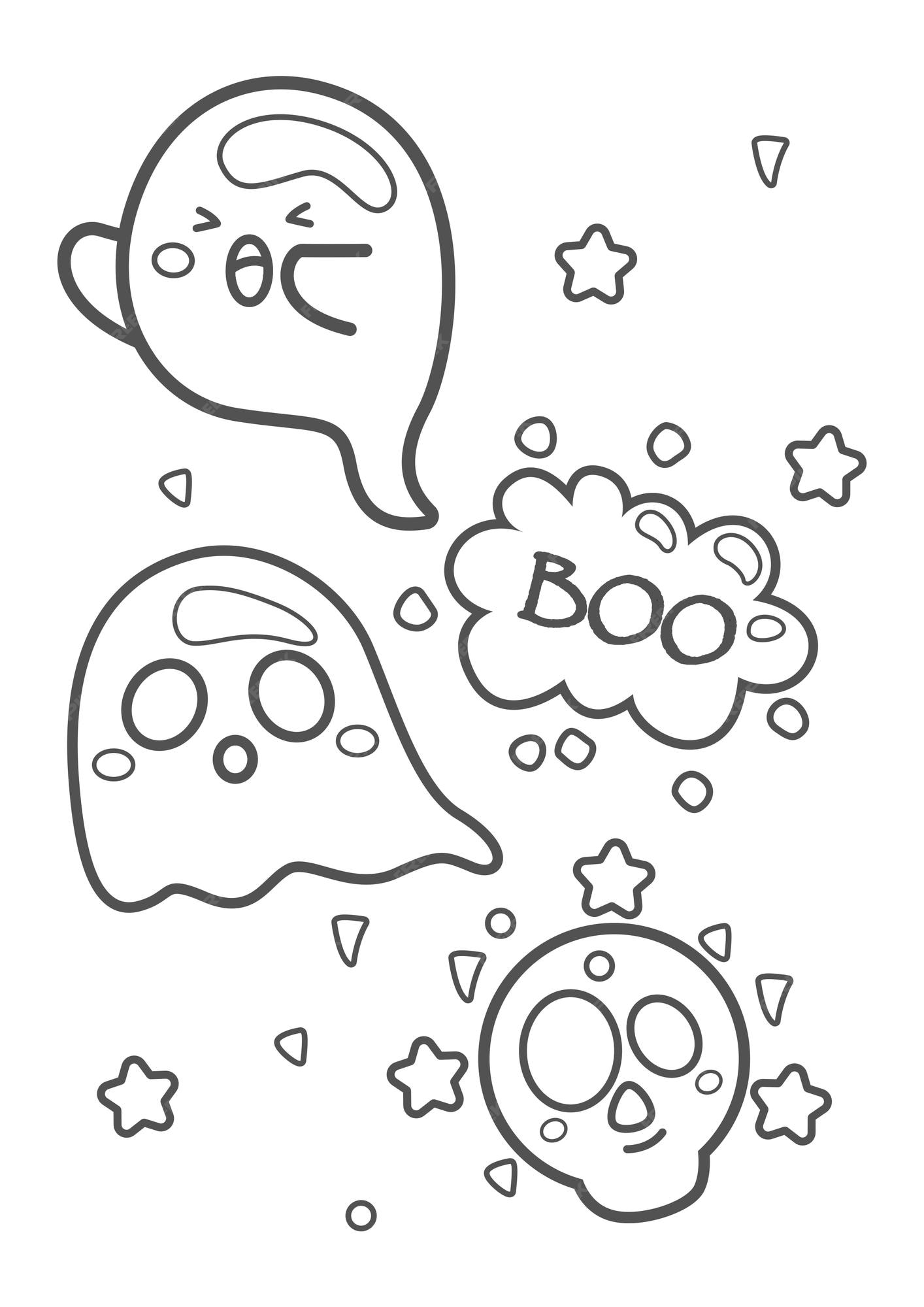 Premium vector cute spooky funny ghost halloween cartoon coloring pages for kids and adult activity