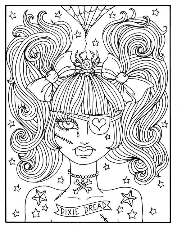 Misfit girls pages halloween misfits creepy cute coloring pages digital coloring digi stamp adult coloring spooky scary fun