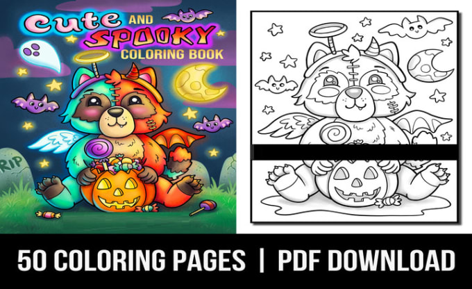 Provide coloring pages cute and spooky adult coloring book by charafhamoud
