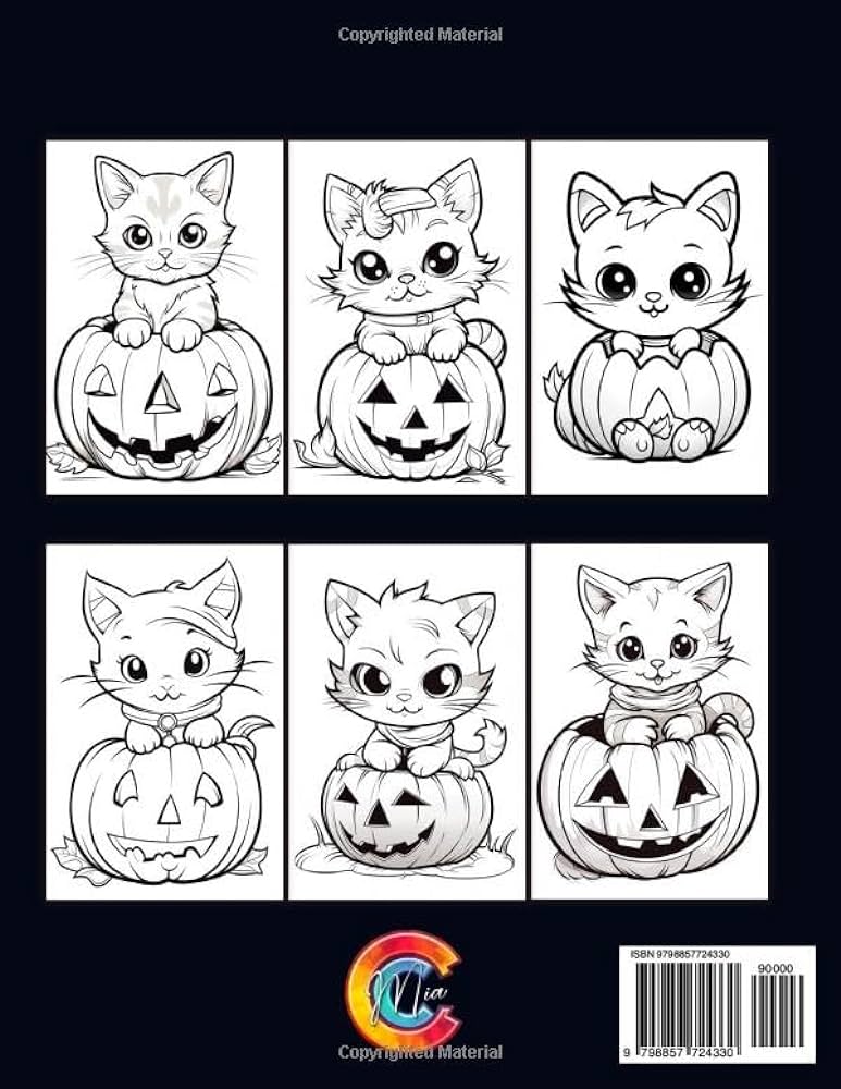 Halloween cat coloring book for kids and adults adorable kittens in spooky jack
