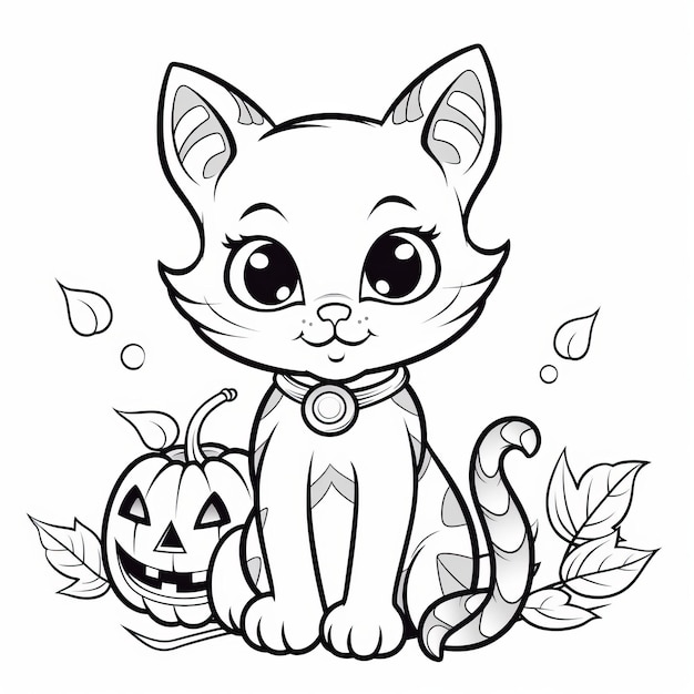 Premium ai image spooky fun easy halloween cat coloring page no background