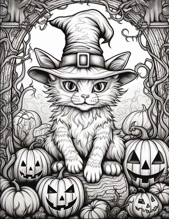 Spooky fun awaits get your halloween cat coloring pages pdf download