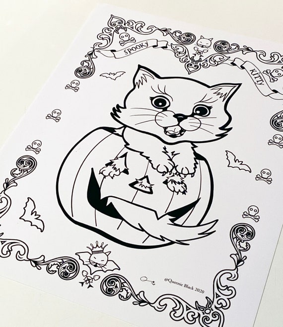 Instant download spooky kitty coloring page pocket full of