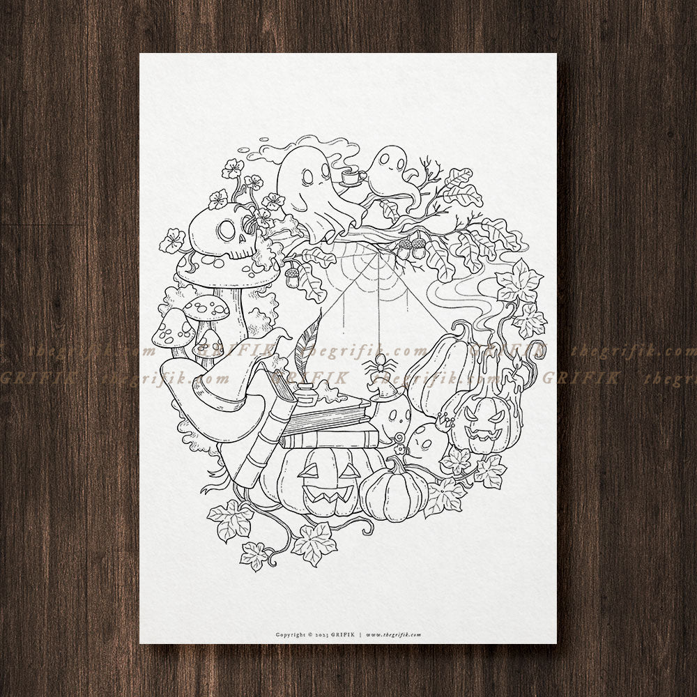 Spooky wreaths coloring pages â grifik