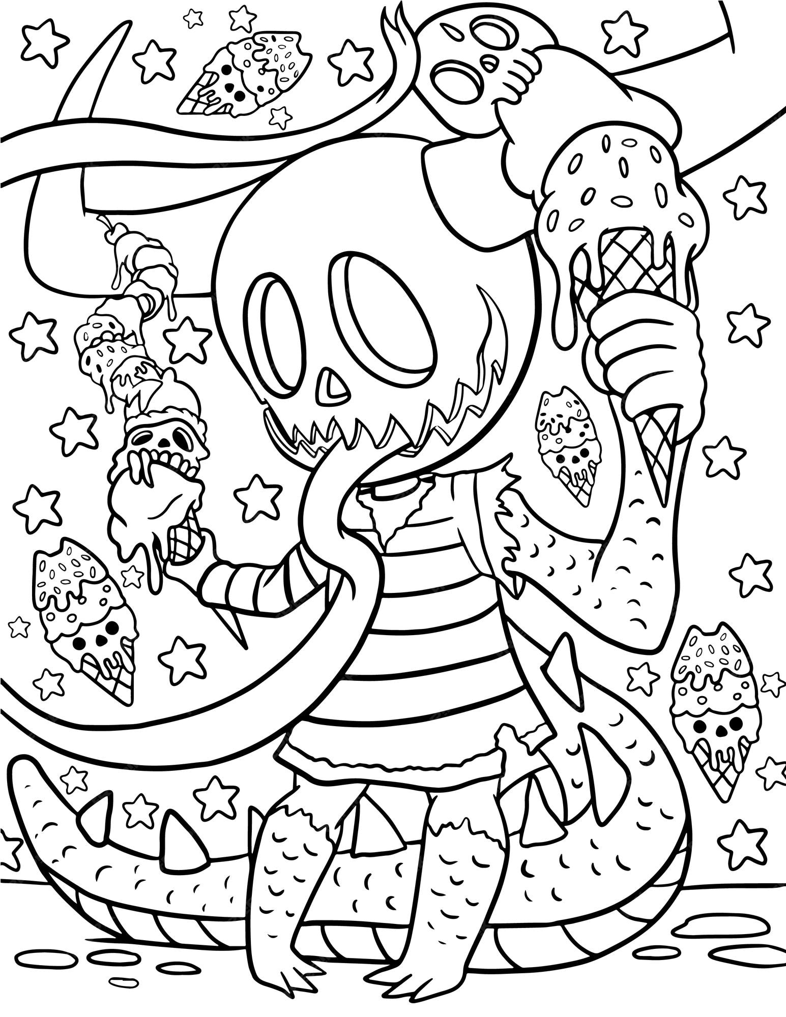 Premium vector hand drawn pastel goth coloring page creepy spooky kawaii coloring pages