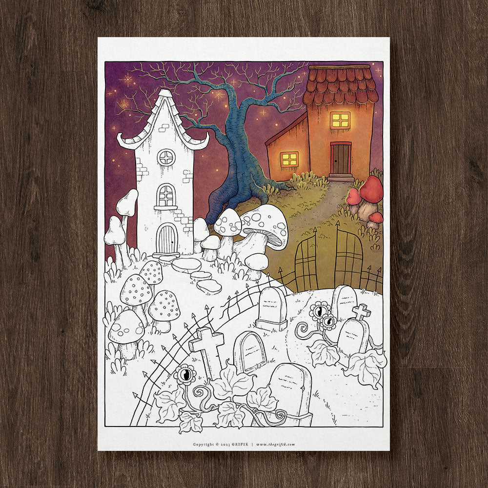 Spooky town coloring page â grifik