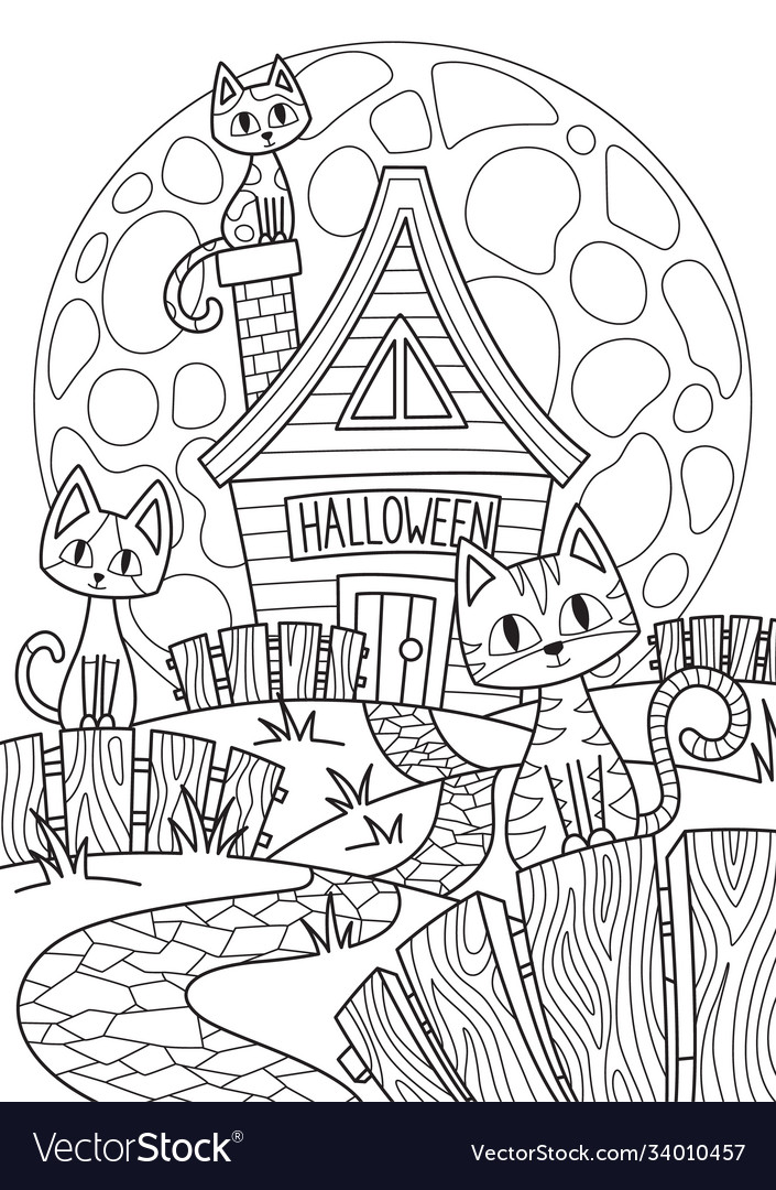 Doodle halloween coloring book page spooky house vector image
