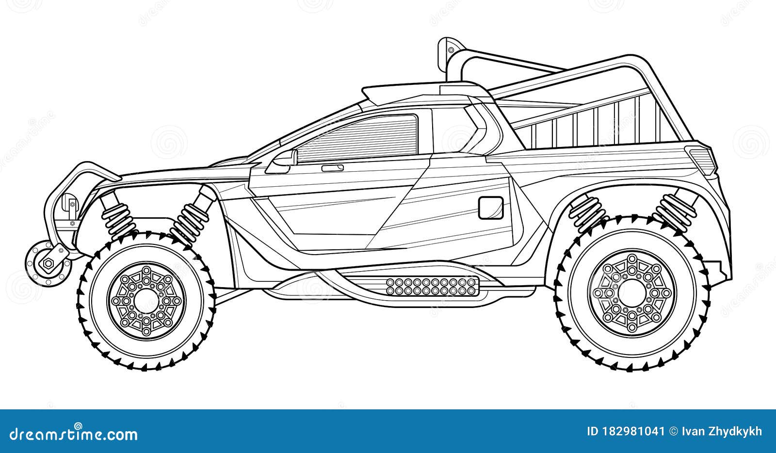 Coloring page for book and drawing offroad drive vehicle black contour sketch illustrate isolated on white background stock illustration