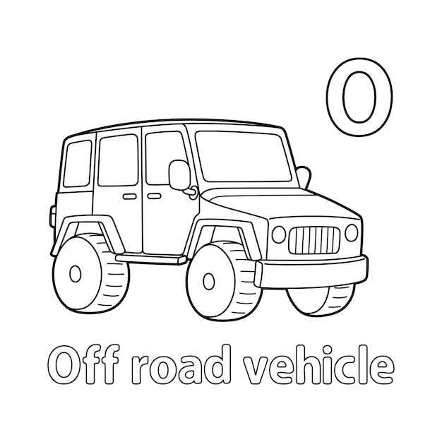 Premium vector offroad vehicle alphabet abc coloring page o