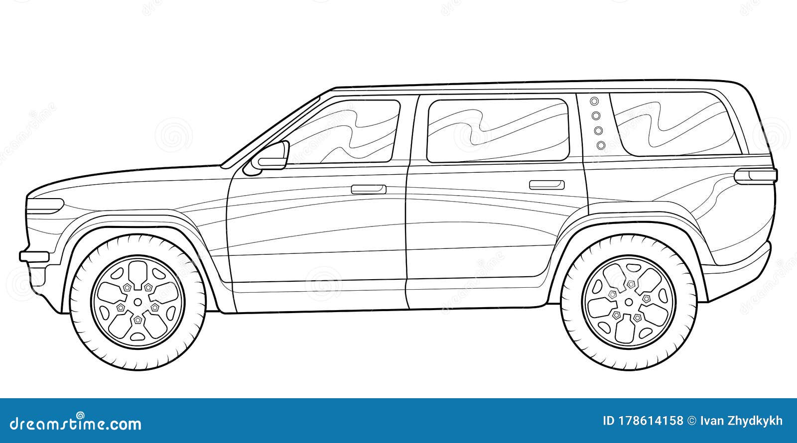 Coloring page for book and drawing offroad drive vehicle black contour sketch illustrate isolated on white background stock vector
