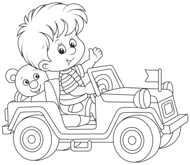 Four wheeler coloring pages cartoons stock illustrations royalty