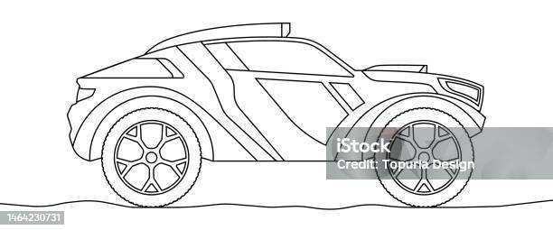 Buggy rally sports car coloring book page off road vehicle outline vector illustration