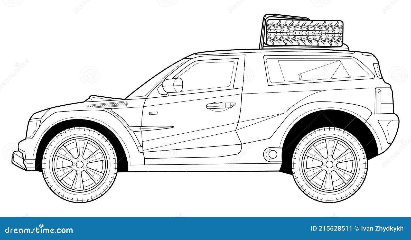 Coloring page for book and drawing offroad drive vehicle black contour sketch illustrate isolated on white background stock vector