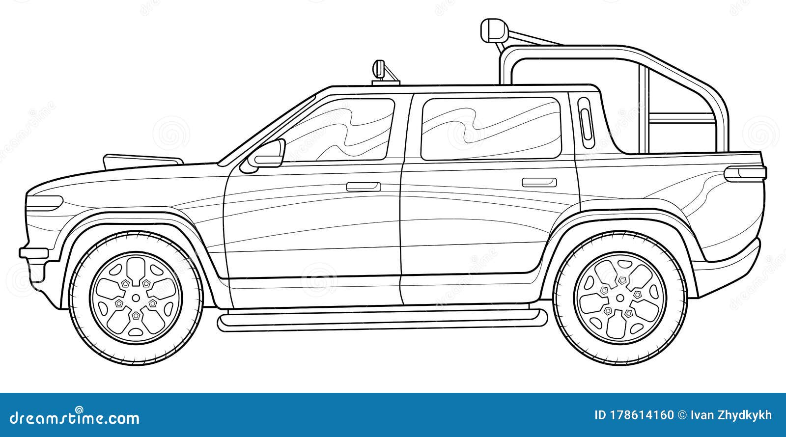 Coloring page for book and drawing offroad drive vehicle black contour sketch illustrate isolated on white background stock vector