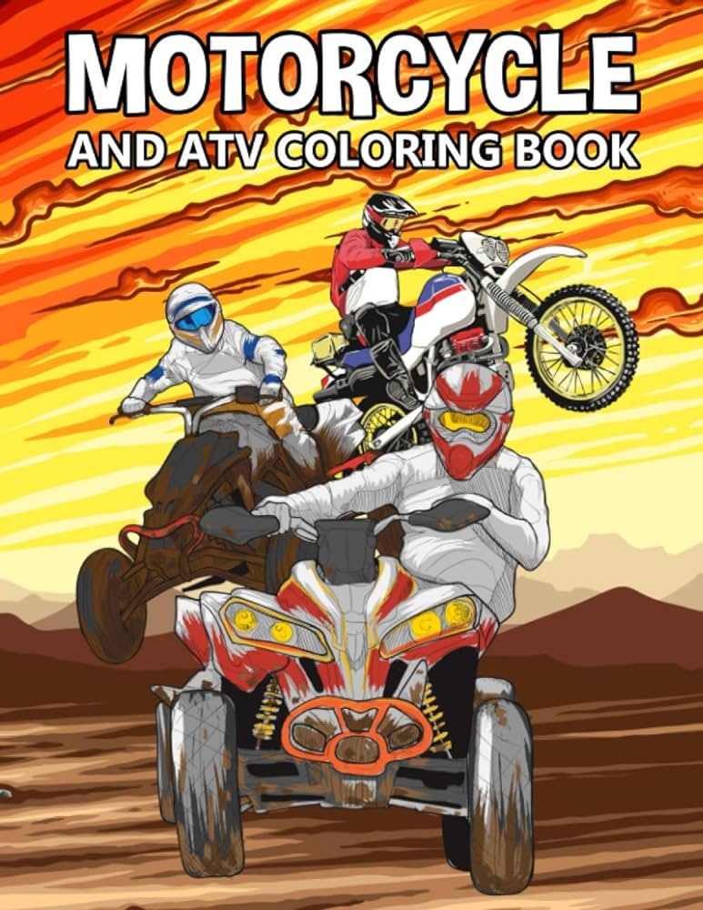 Motorcycle and atvs coloring book motocross dirt bikes quads and all terrain four wheelers