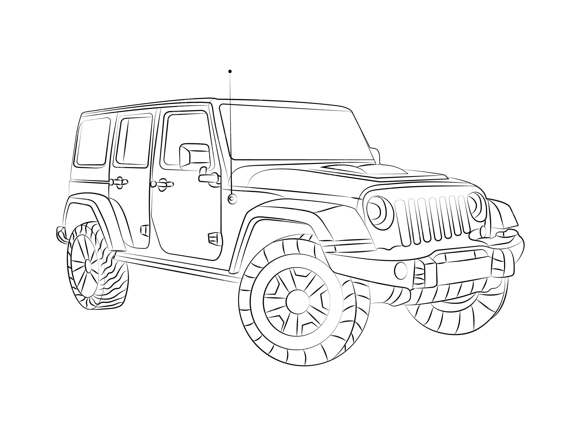 Premium vector children car outline art coloring page sport drawing art