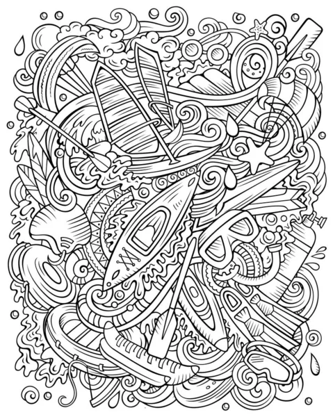 Water sports hand drawn raster doodles illustration stock illustration by dsparrow