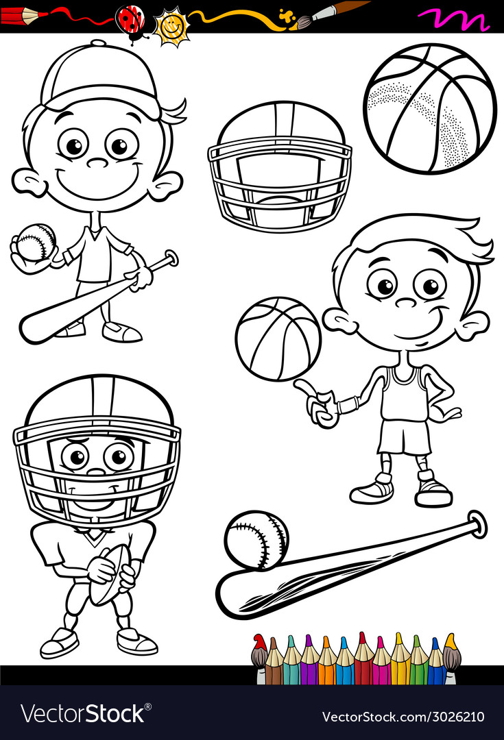 Sport boy set cartoon coloring page royalty free vector