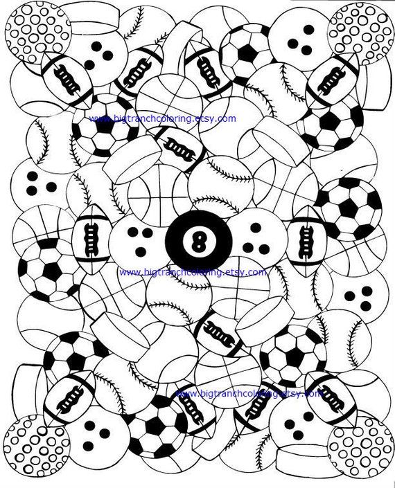 Sports balls coloring for adults