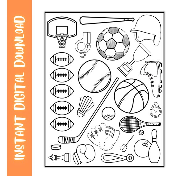 Sports coloring page printable sports coloring page for kids instant download