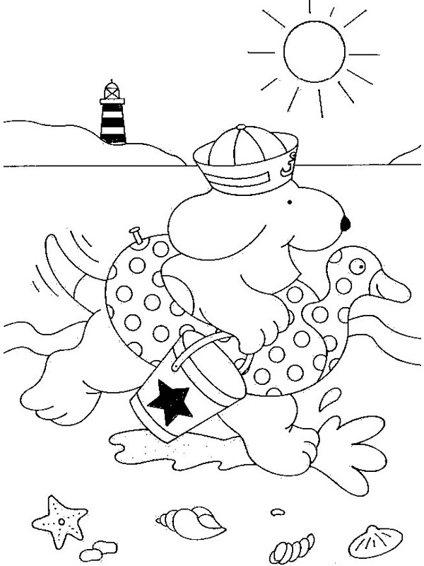 Spot at the beach coloring page