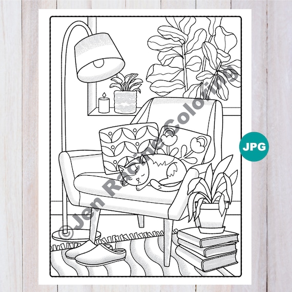 Lagom coloring page cozy reading spot scandinavian jpg coloring page