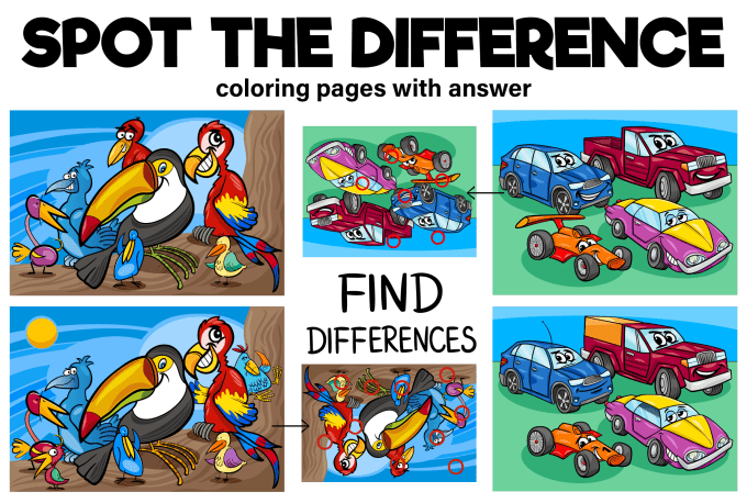Design spot the difference coloring book interior for amazon kdp by redwan