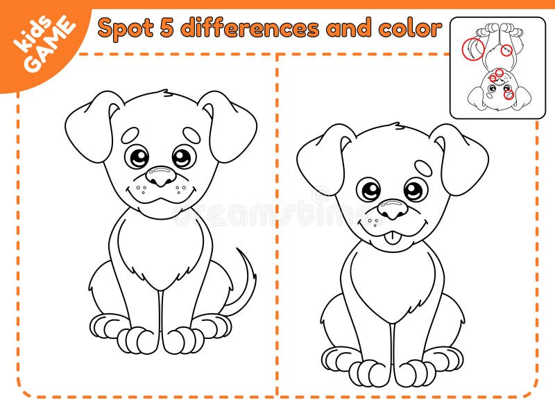 Game spot differences and color cartoon cute dog stock vector