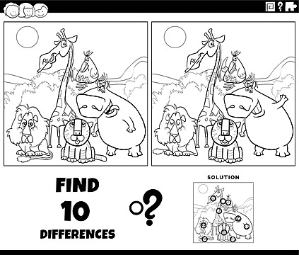 Coloring page of cartoon safari animals with spot the differences game vector giraffe differences illustration png and vector with transparent background for free download