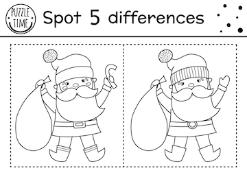 Premium vector christmas find differences and color game for children winter educational activity with funny santa claus printable worksheet for kids cute new year coloring page with father frostxa