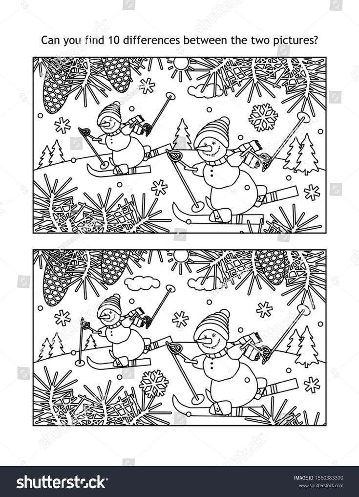 Winter sports winter holidays new year or christmas find the ten differences picture puzzle and coloringâ christmas worksheets holiday puzzle christmas school